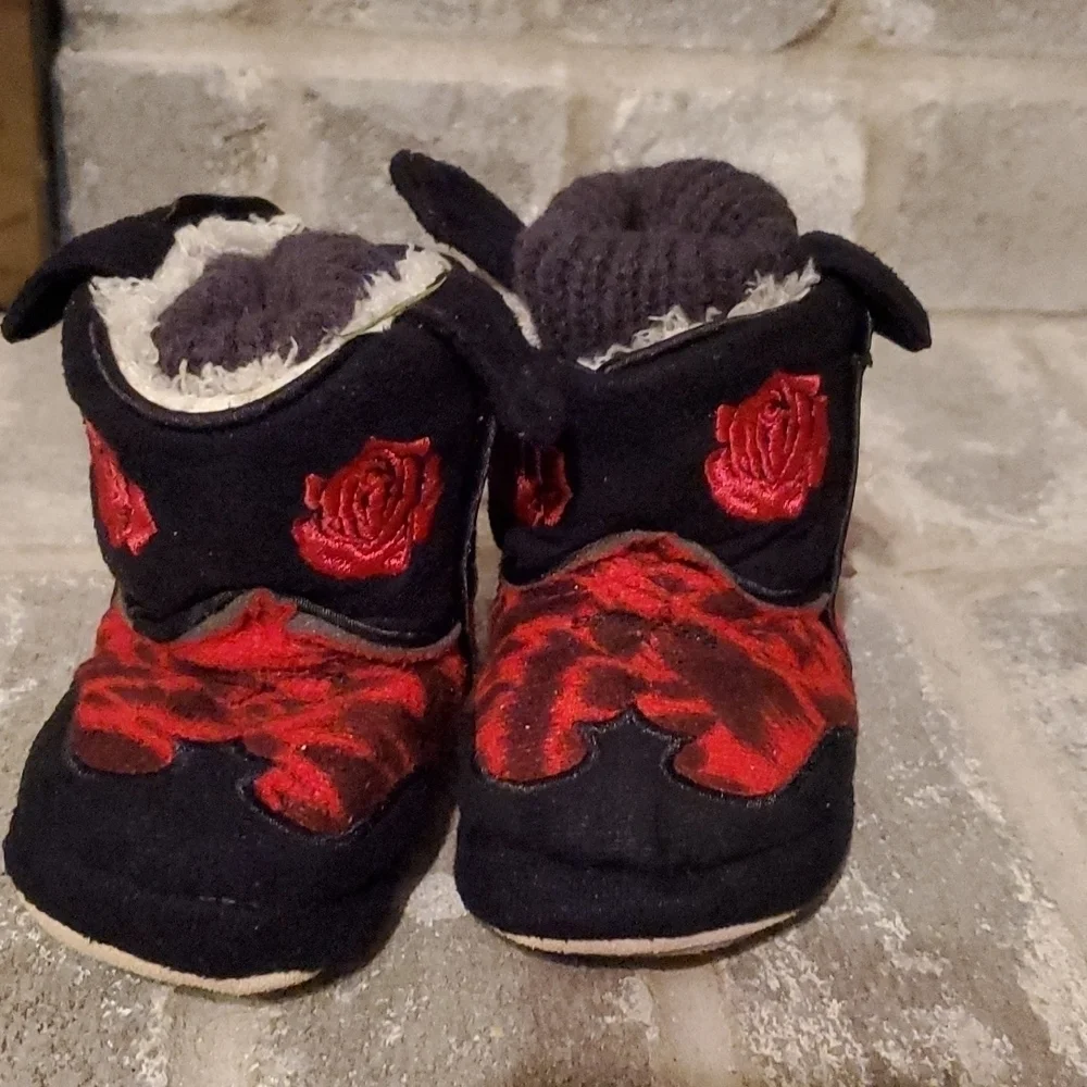 Cowboy Kicker Boots 3-6m Rose Red Black Soft Side